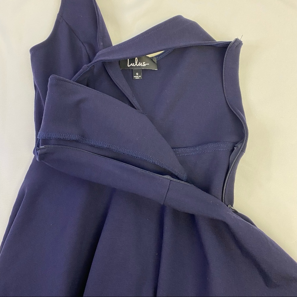 Lulu's  “I Feel Good” Skort Skater Dress Navy Blue Plunging V-Neck - Picture 9 of 12